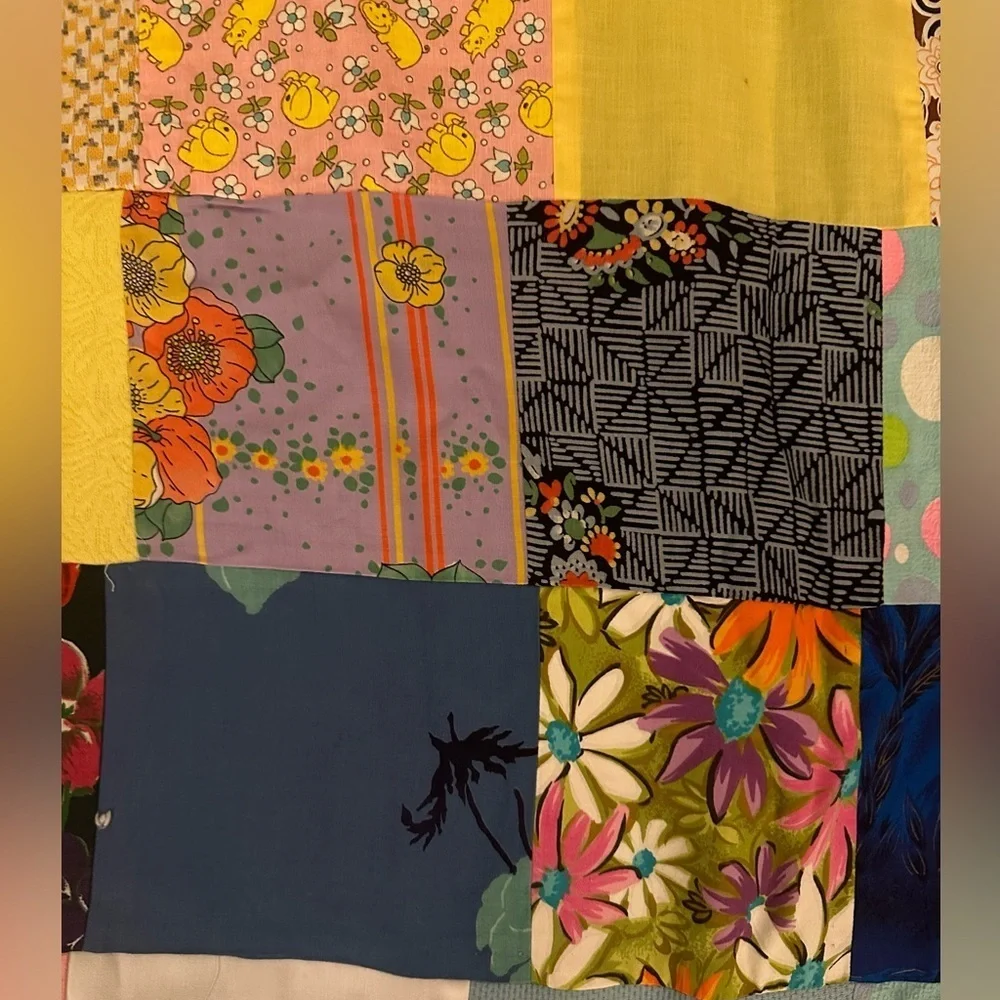 Colorful 60’s 70’s style handmade patchwork quilt blanket throw size twin